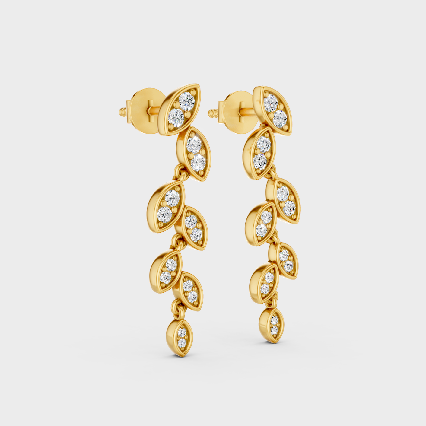 Yellow Gold Round Cut Diamond Drop Earrings 0.45 Ct Lab Created Subtle Sparkle
