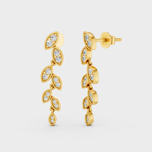0.45 Ct Total Round Lab Grown Diamond Drop Earrings In Yellow Gold Elegant Jewelry