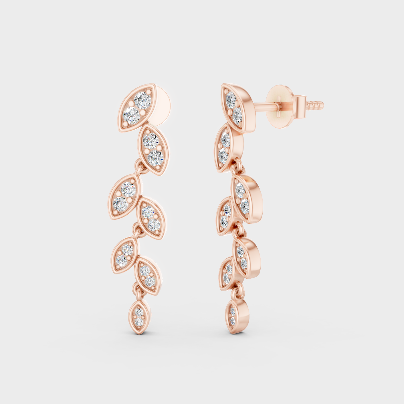 Rose Gold Round Diamond Drop Earrings 0.45 Ct Ethical Sparkle Jewelry
