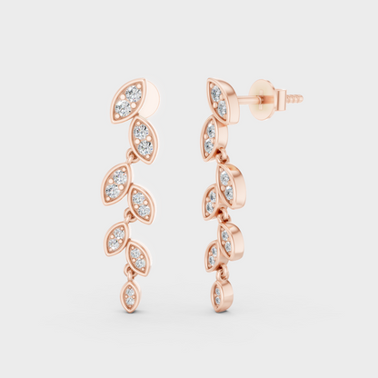Rose Gold Round Diamond Drop Earrings 0.45 Ct Ethical Sparkle Jewelry