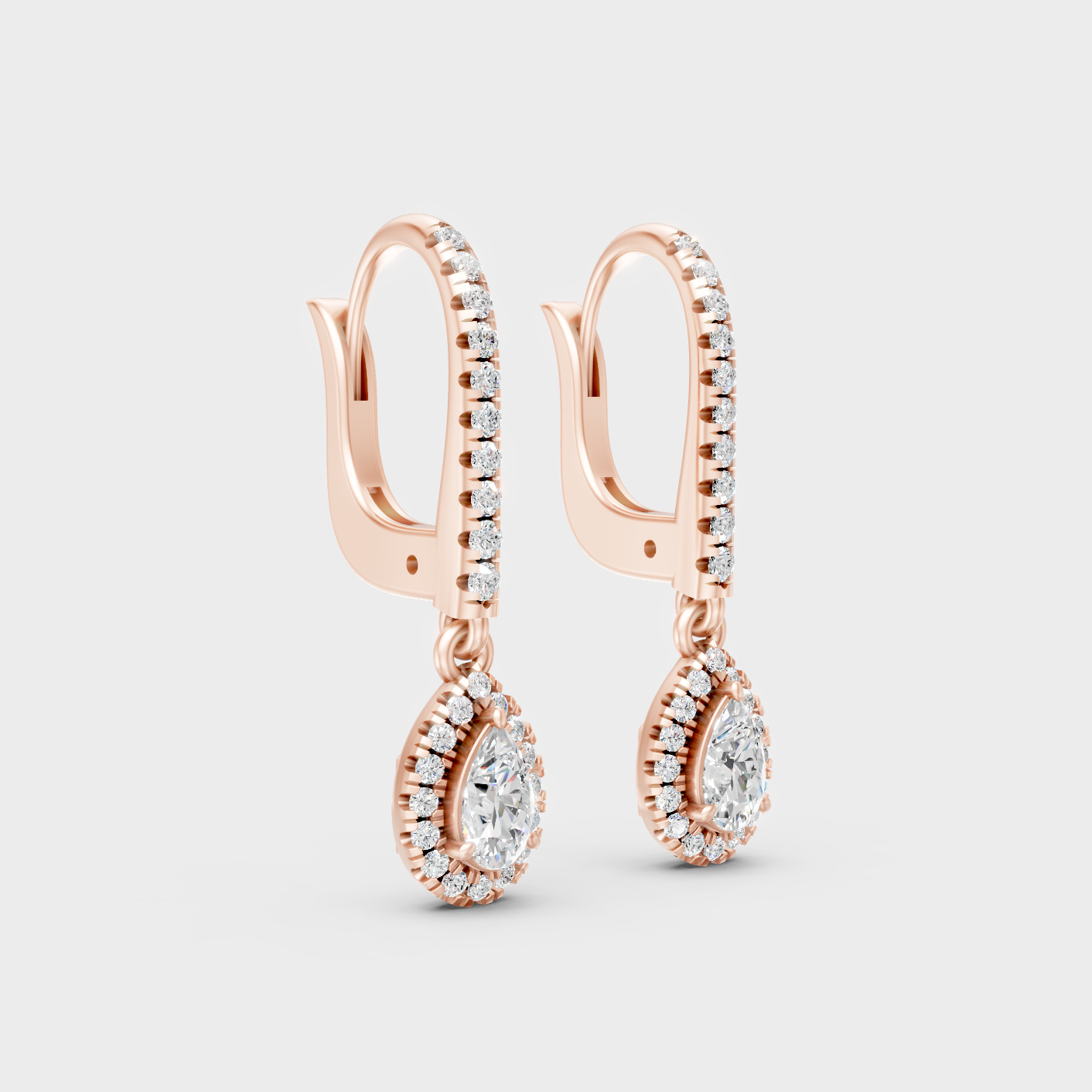 Rose Gold Round Pear Diamond Drop Earrings 0.83 Ct Everyday Elegant Jewelry