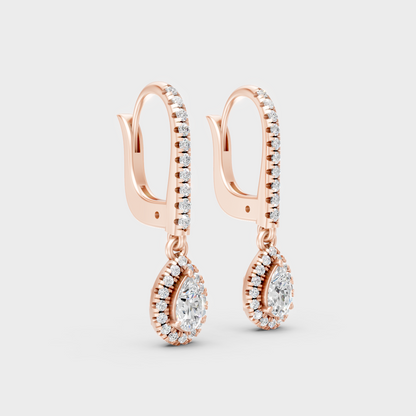 Rose Gold Round Pear Diamond Drop Earrings 0.83 Ct Everyday Elegant Jewelry