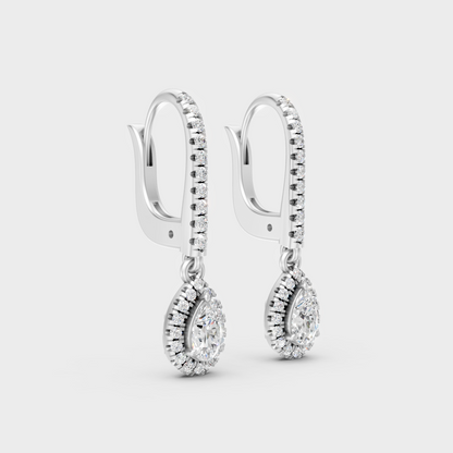 Platinum 950 Round Pear Diamond Drop Earrings 0.83 Ct Lab Grown Ethical Luxury
