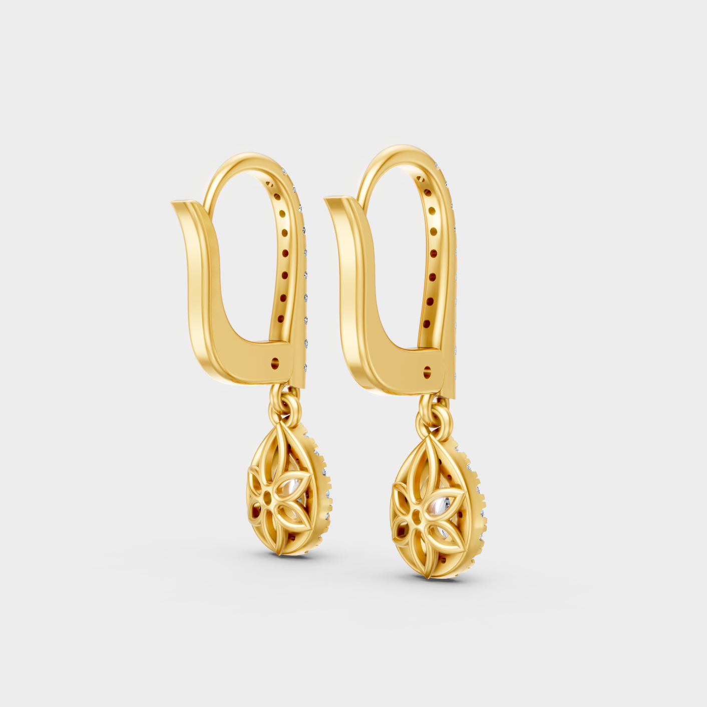 Yellow Gold Lab Grown Round Pear Diamond Drop Earrings 0.83 Ct Luxury Gift Jewelry