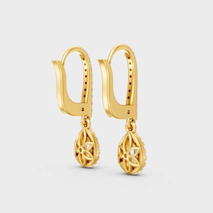 Yellow Gold Lab Grown Round Pear Diamond Drop Earrings 0.83 Ct Luxury Gift Jewelry