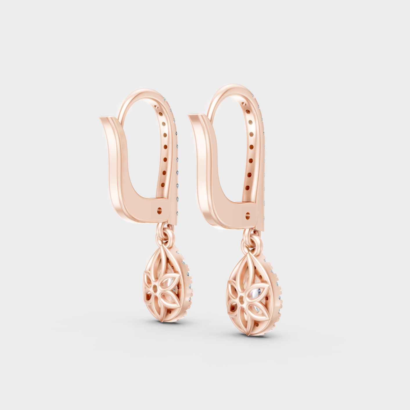 0.415 Ct Each Round Pear Diamond Dangler Earrings Lab Grown In Rose Gold Luxury Style