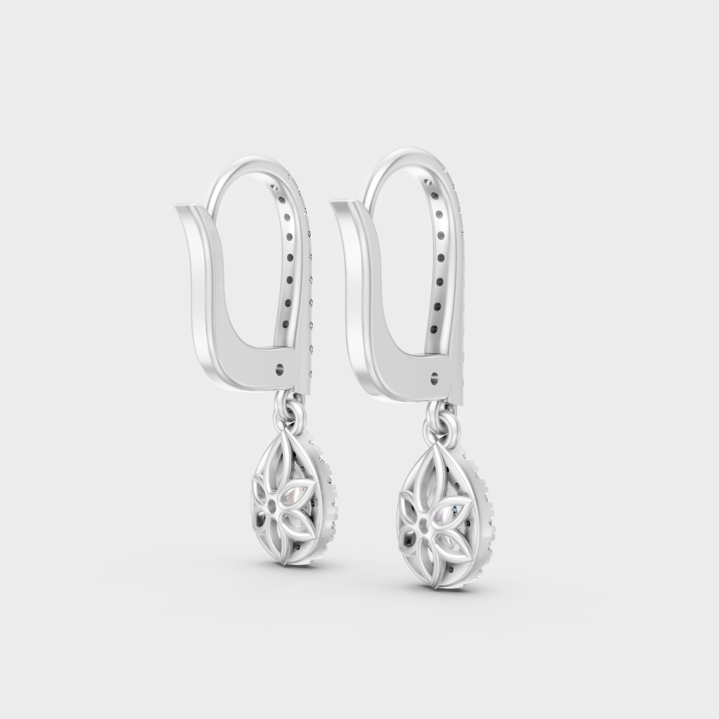 White Gold Classic Round Pear Diamond Drop Earrings 0.83 Ct Fine Jewelry