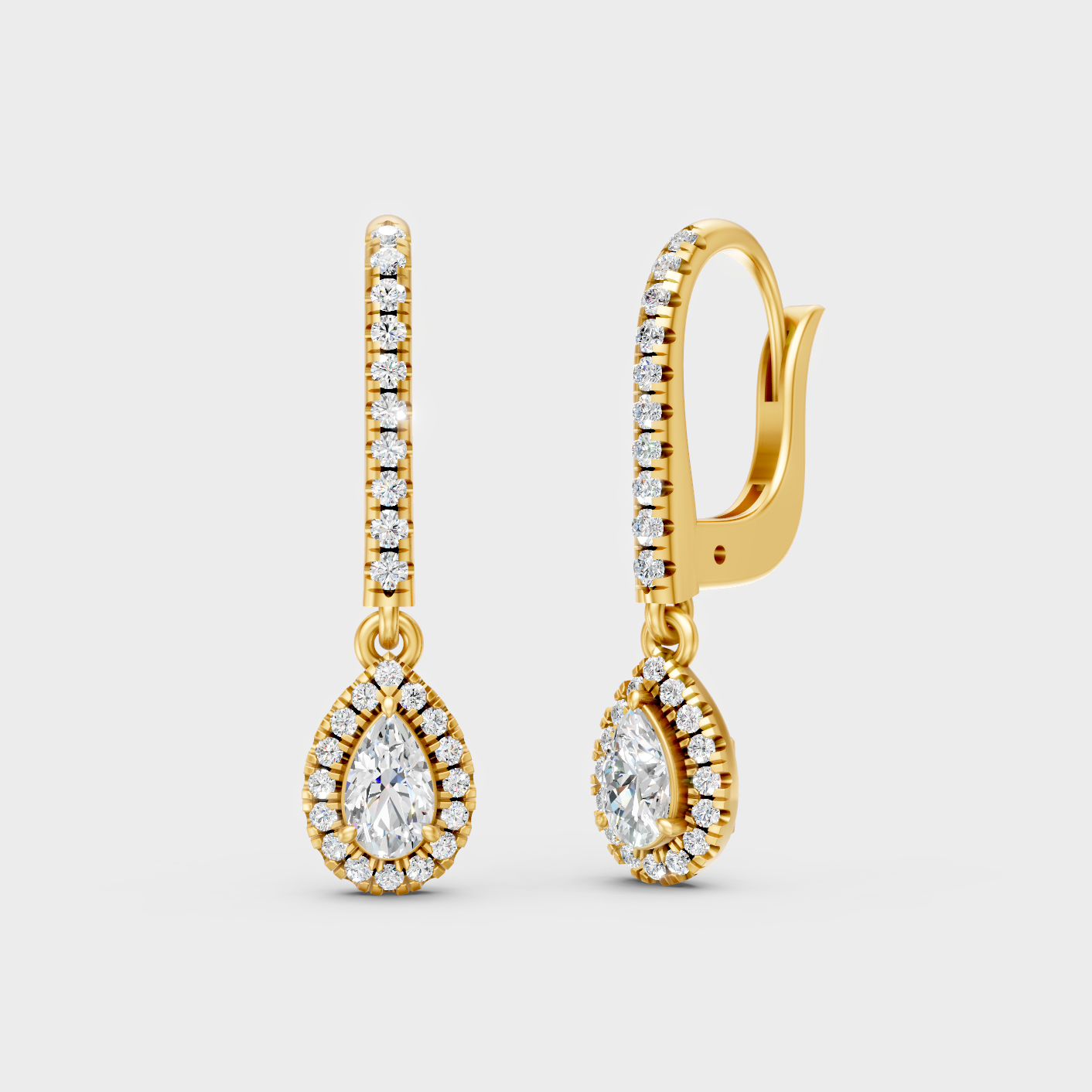 0.83 Ct Total Round Pear Lab Grown Diamond Drop Earrings In Yellow Gold Elegant Jewelry