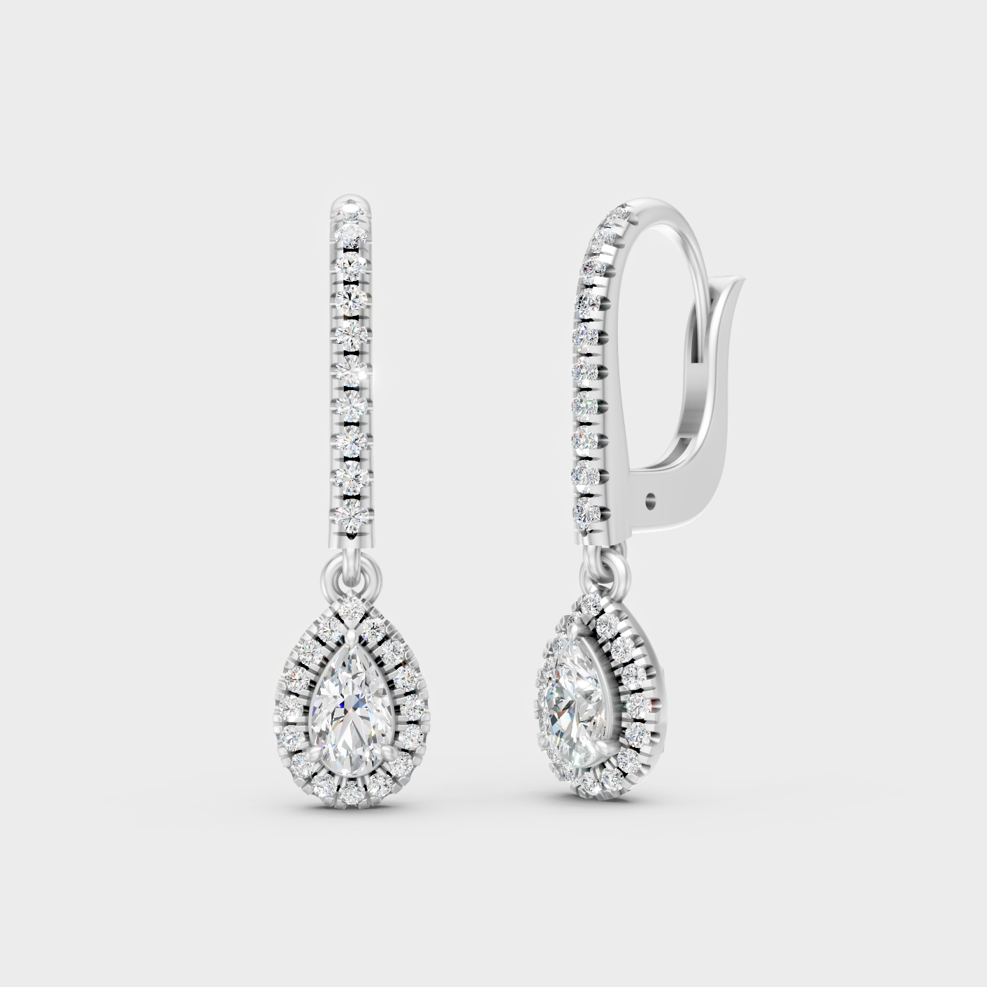White Gold 0.83 Ct Lab Grown Round Pear Diamond Drop Earrings GLI Certified Fine Jewelry