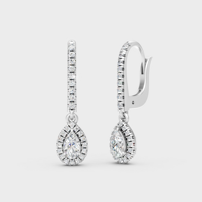 White Gold 0.83 Ct Lab Grown Round Pear Diamond Drop Earrings GLI Certified Fine Jewelry