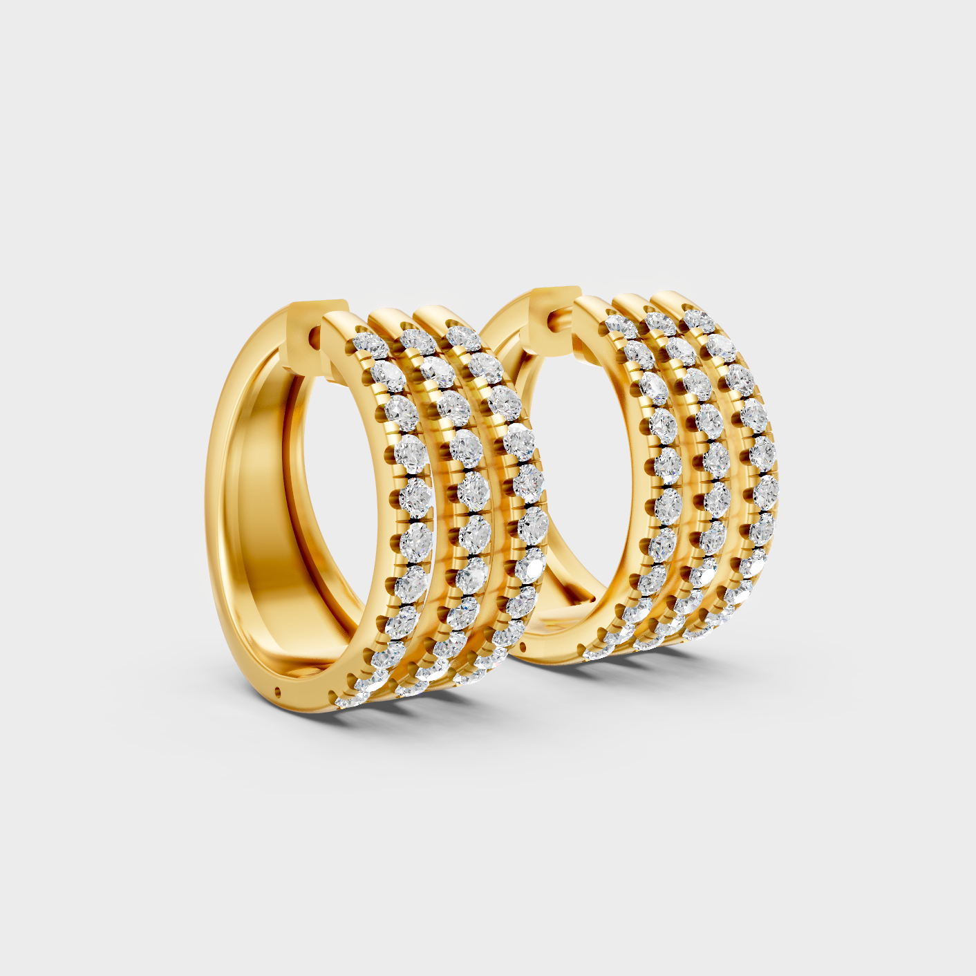 Yellow Gold Round Cut Diamond Hoop Earrings 1.98 Ct Lab Created Brilliant Sparkle