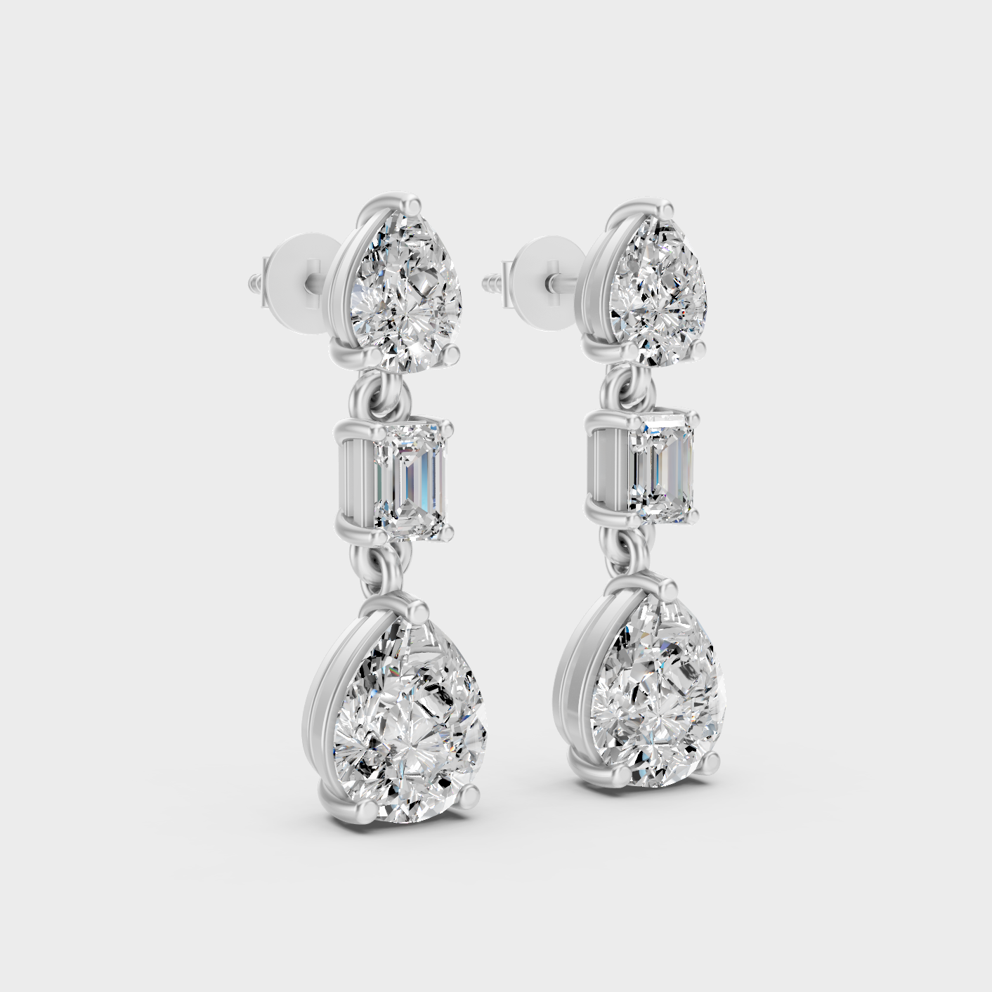 White Gold 5.60 Ct Lab Grown Emerald Pear Diamond Drop Earrings IGI GLI Certified