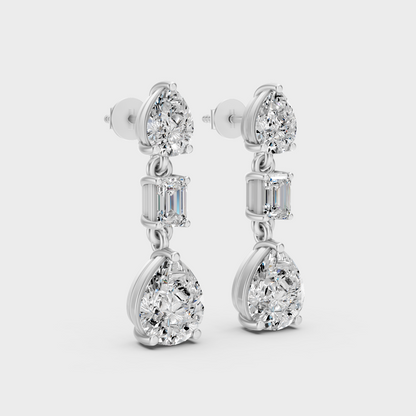 White Gold 5.60 Ct Lab Grown Emerald Pear Diamond Drop Earrings IGI GLI Certified