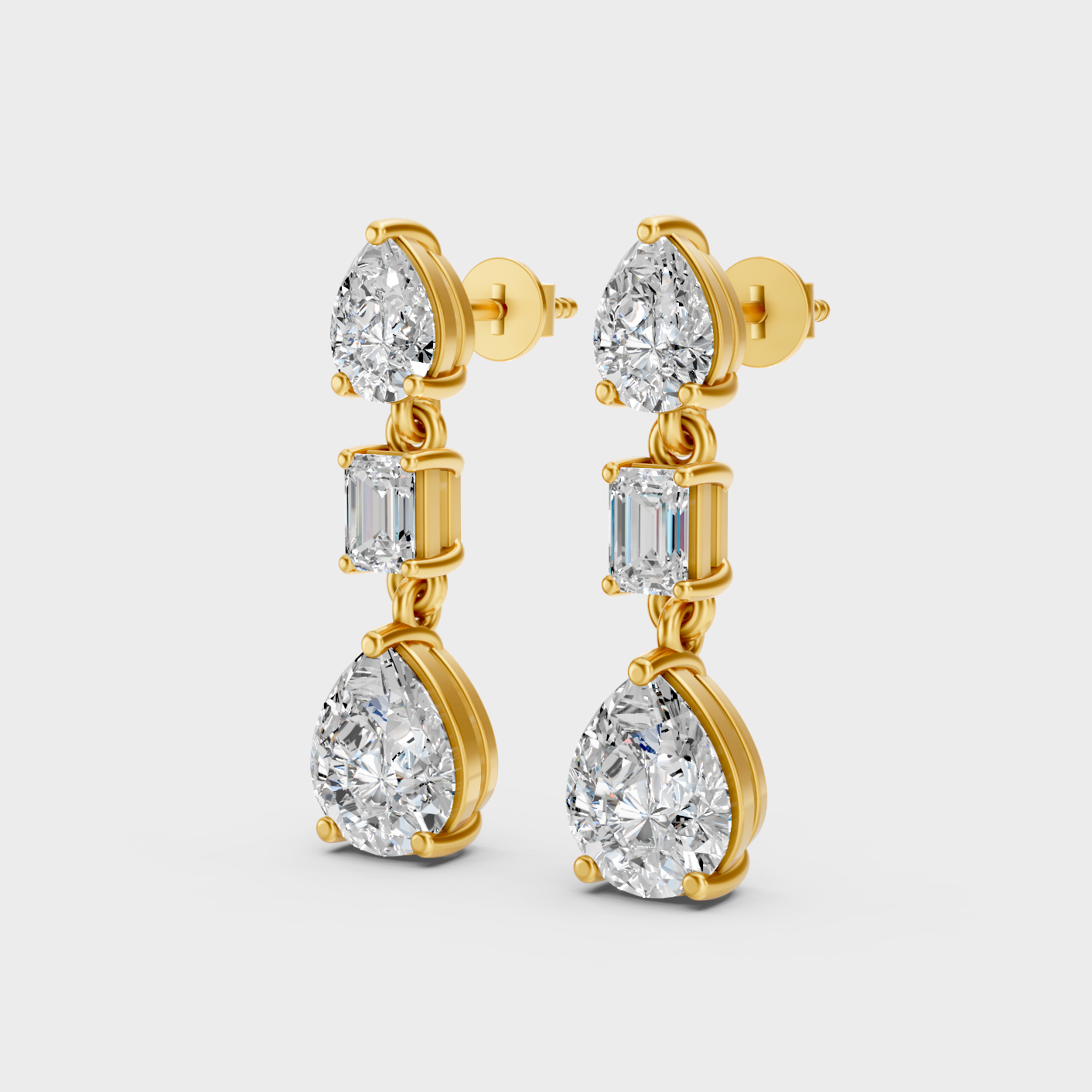 9K 14K 18K Yellow Gold Emerald Pear Diamond Drop Earrings 5.60 Ct Lab Grown Fine Jewelry