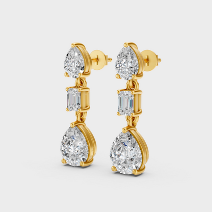 9K 14K 18K Yellow Gold Emerald Pear Diamond Drop Earrings 5.60 Ct Lab Grown Fine Jewelry