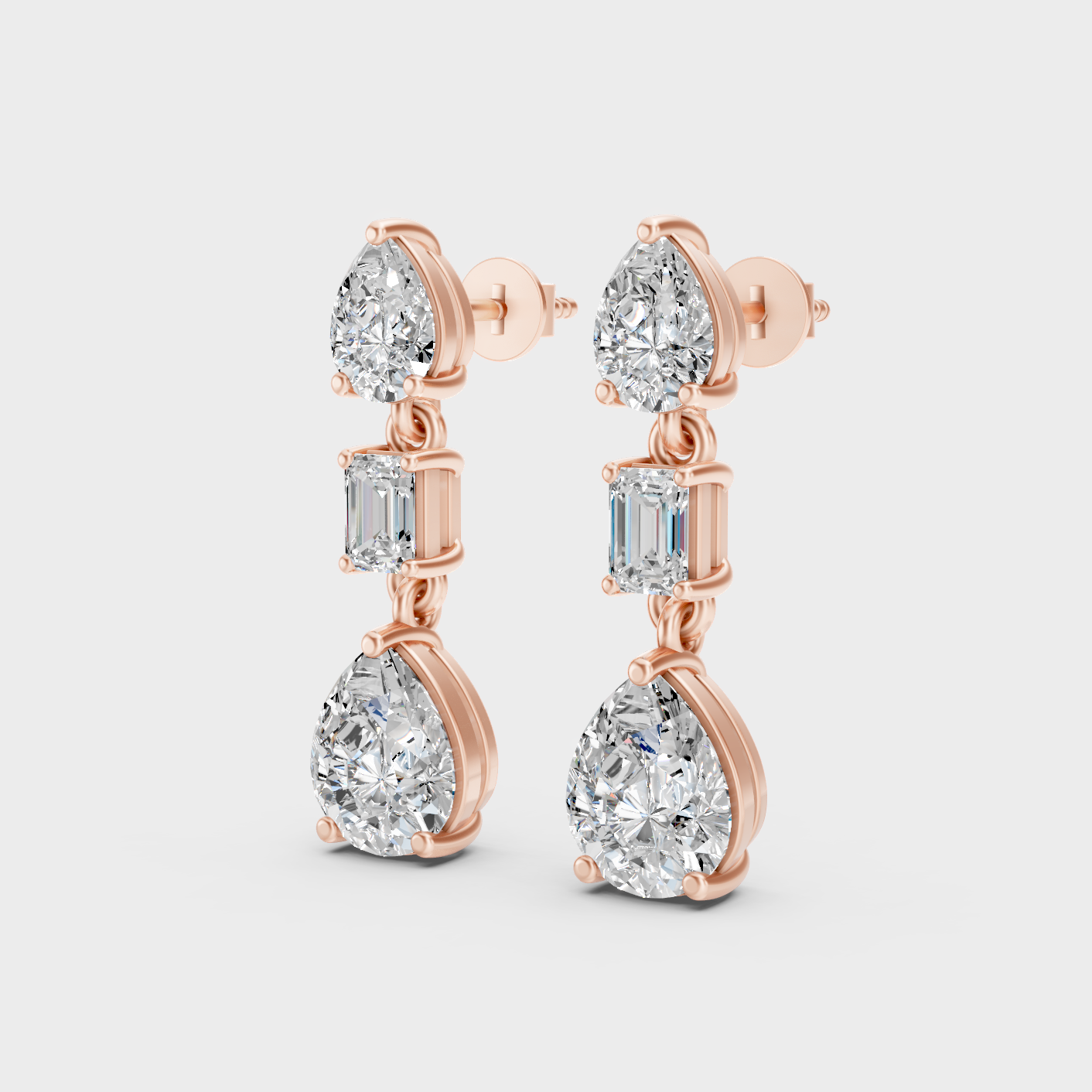 Rose Gold Emerald Pear Diamond Drop Earrings 5.60 Ct High Impact Elegant Jewelry