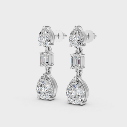 White Gold Emerald Pear Diamond Drop Earrings 5.60 Ct Modern Luxury Design