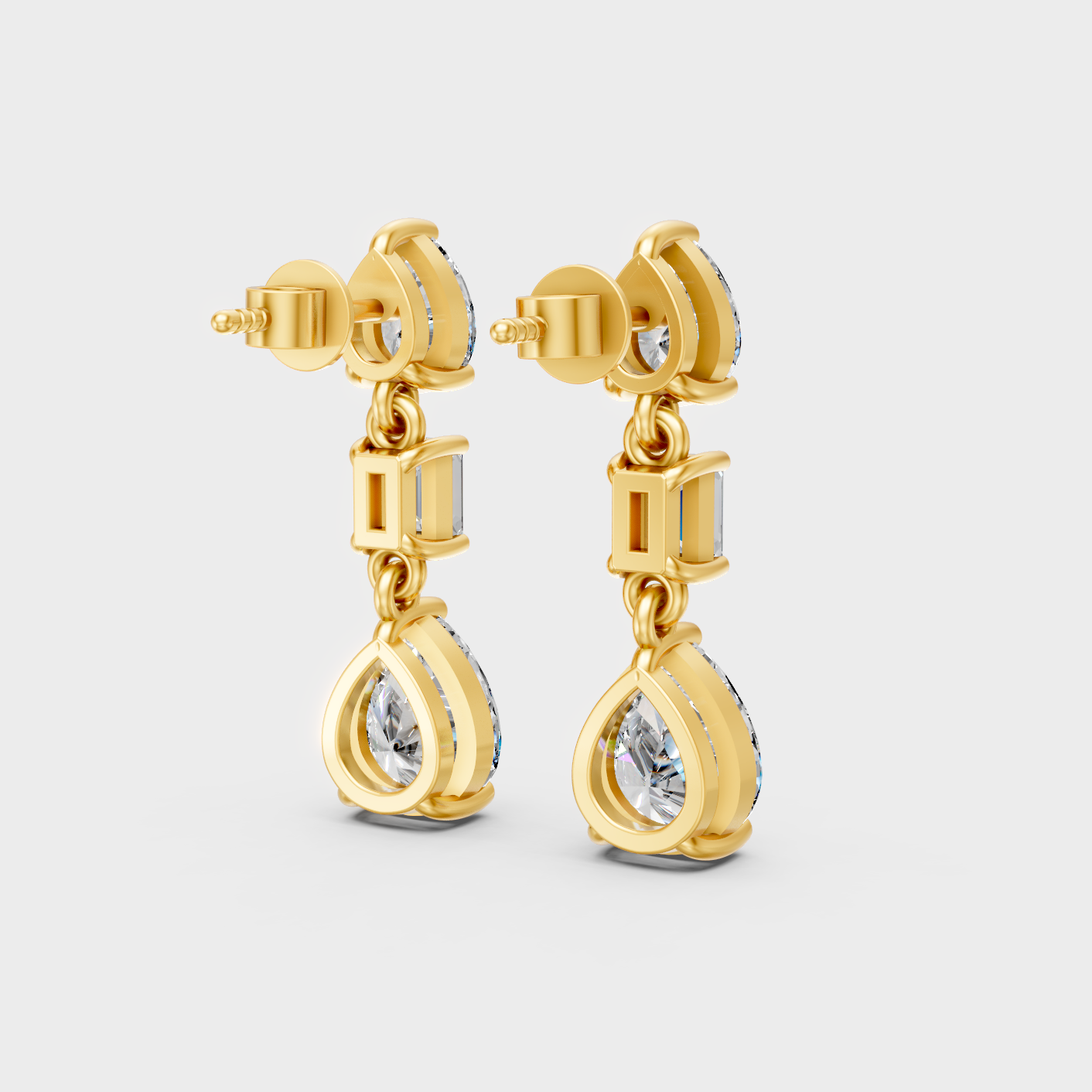 Yellow Gold Lab Grown Emerald Pear Diamond Drop Earrings 5.60 Ct Luxury Gift Jewelry