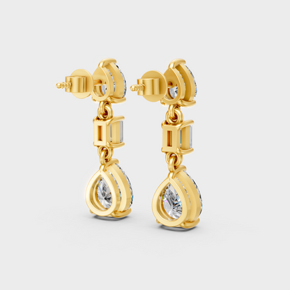 Yellow Gold Lab Grown Emerald Pear Diamond Drop Earrings 5.60 Ct Luxury Gift Jewelry