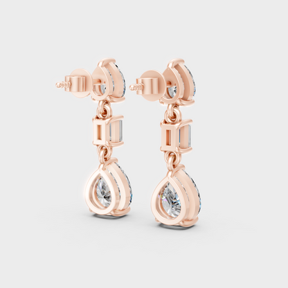 Rose Gold Emerald Pear Diamond Drop Earrings 5.60 Ct Ethical Sparkle Jewelry