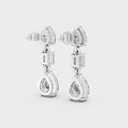 Platinum 950 Emerald Pear Diamond Drop Earrings 5.60 Ct Premium Designer Jewelry