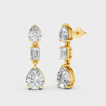5.60 Ct Total Emerald Pear Lab Grown Diamond Drop Earrings In Yellow Gold Luxury Jewelry