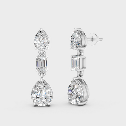 Platinum 950 Emerald Pear Diamond Drop Earrings 5.60 Ct Lab Grown High End Luxury