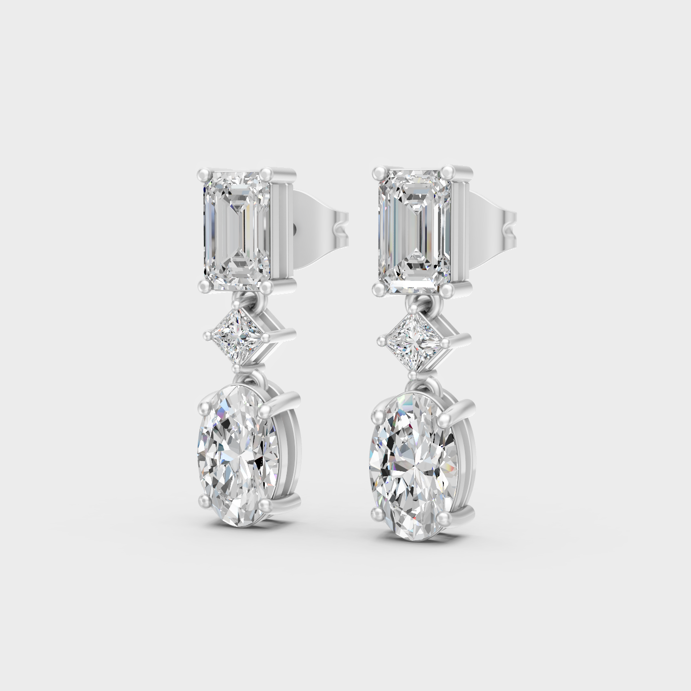 White Gold Classic Multi Shape Diamond Drop Earrings 3.12 Ct Fine Jewelry