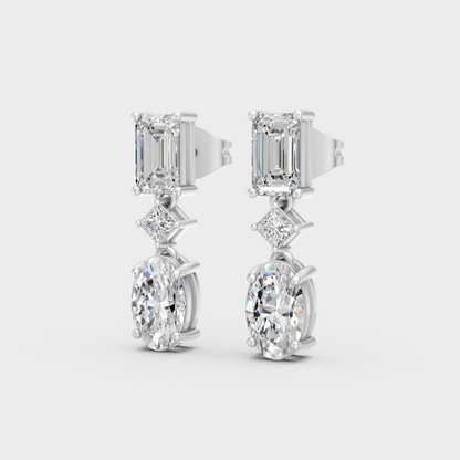 White Gold Classic Multi Shape Diamond Drop Earrings 3.12 Ct Fine Jewelry