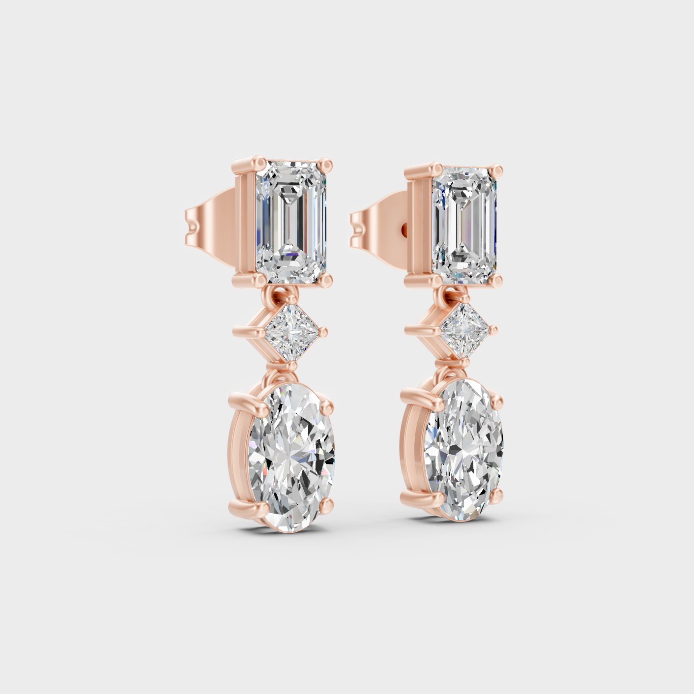 Rose Gold Multi Shape Diamond Drop Earrings 3.12 Ct Everyday Elegant Jewelry