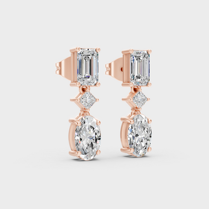 Rose Gold Multi Shape Diamond Drop Earrings 3.12 Ct Everyday Elegant Jewelry