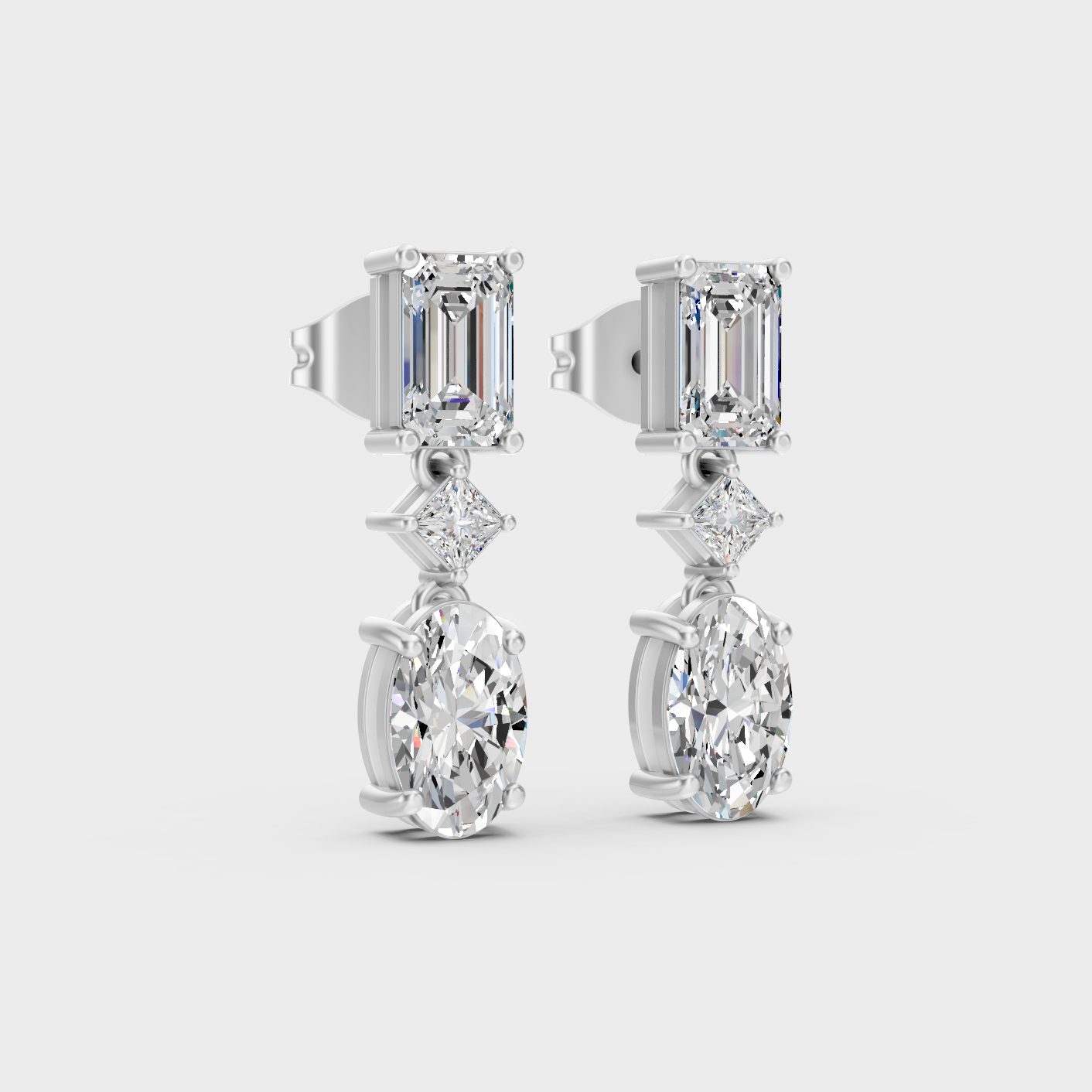 White Gold Multi Shape Diamond Drop Earrings 3.12 Ct Lab Grown Premium Style