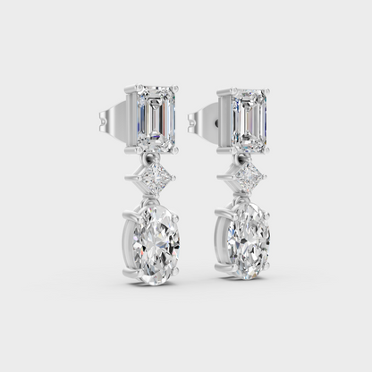White Gold Multi Shape Diamond Drop Earrings 3.12 Ct Lab Grown Premium Style