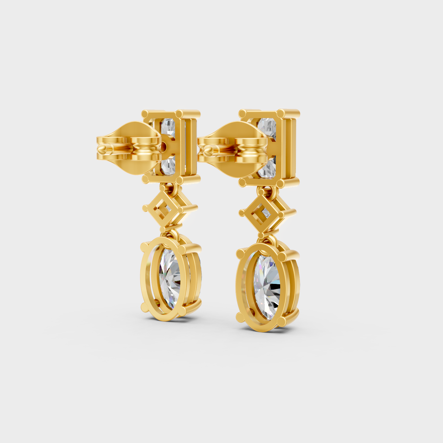 Yellow Gold Lab Grown Multi Shape Diamond Drop Earrings 3.12 Ct Luxury Gift Jewelry