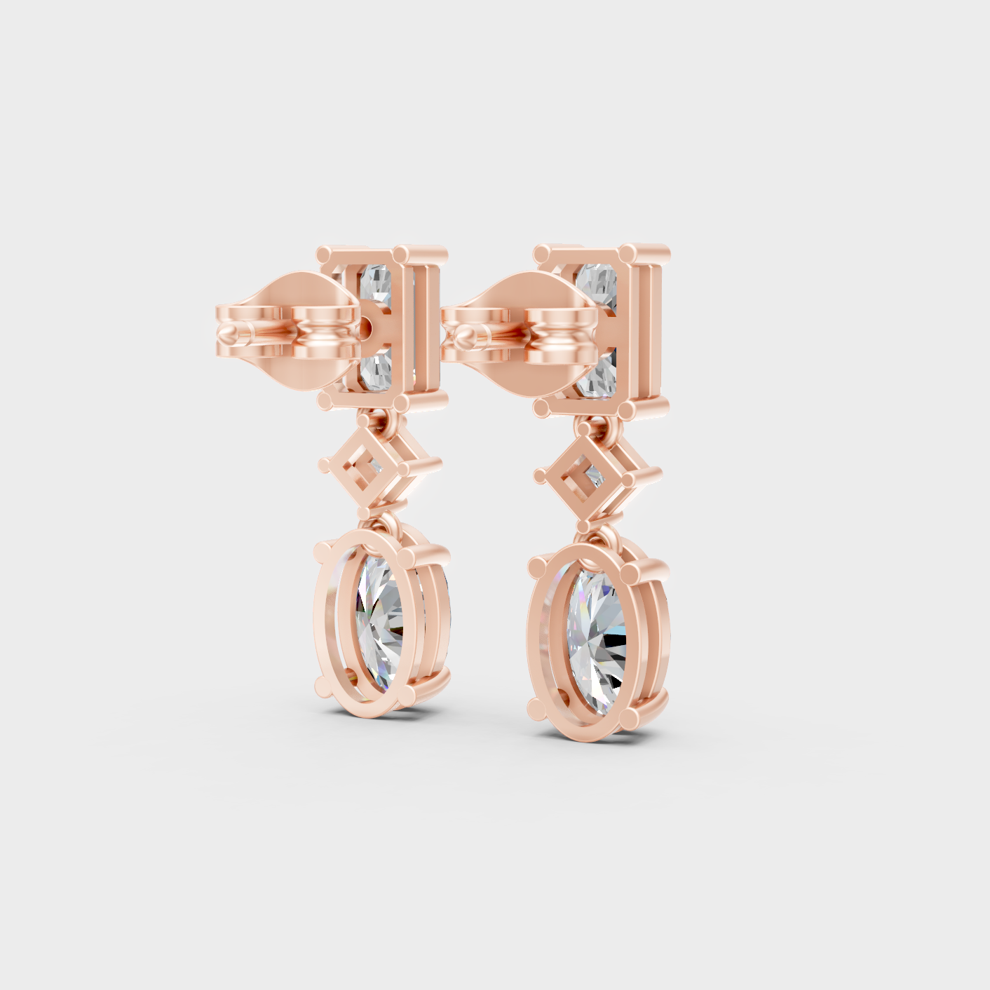 1.56 Ct Each Multi Shape Diamond Dangler Earrings Lab Grown In Rose Gold Elegant Style