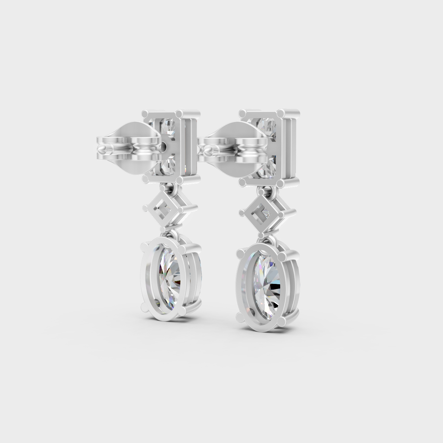 Platinum Diamond Drop Earrings Princess Emerald Oval 3.12 Ct Ethical Luxury Jewelry