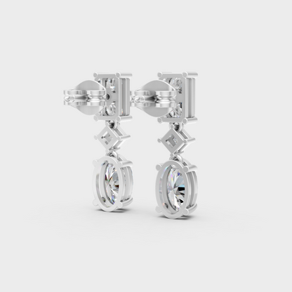 Platinum Diamond Drop Earrings Princess Emerald Oval 3.12 Ct Ethical Luxury Jewelry