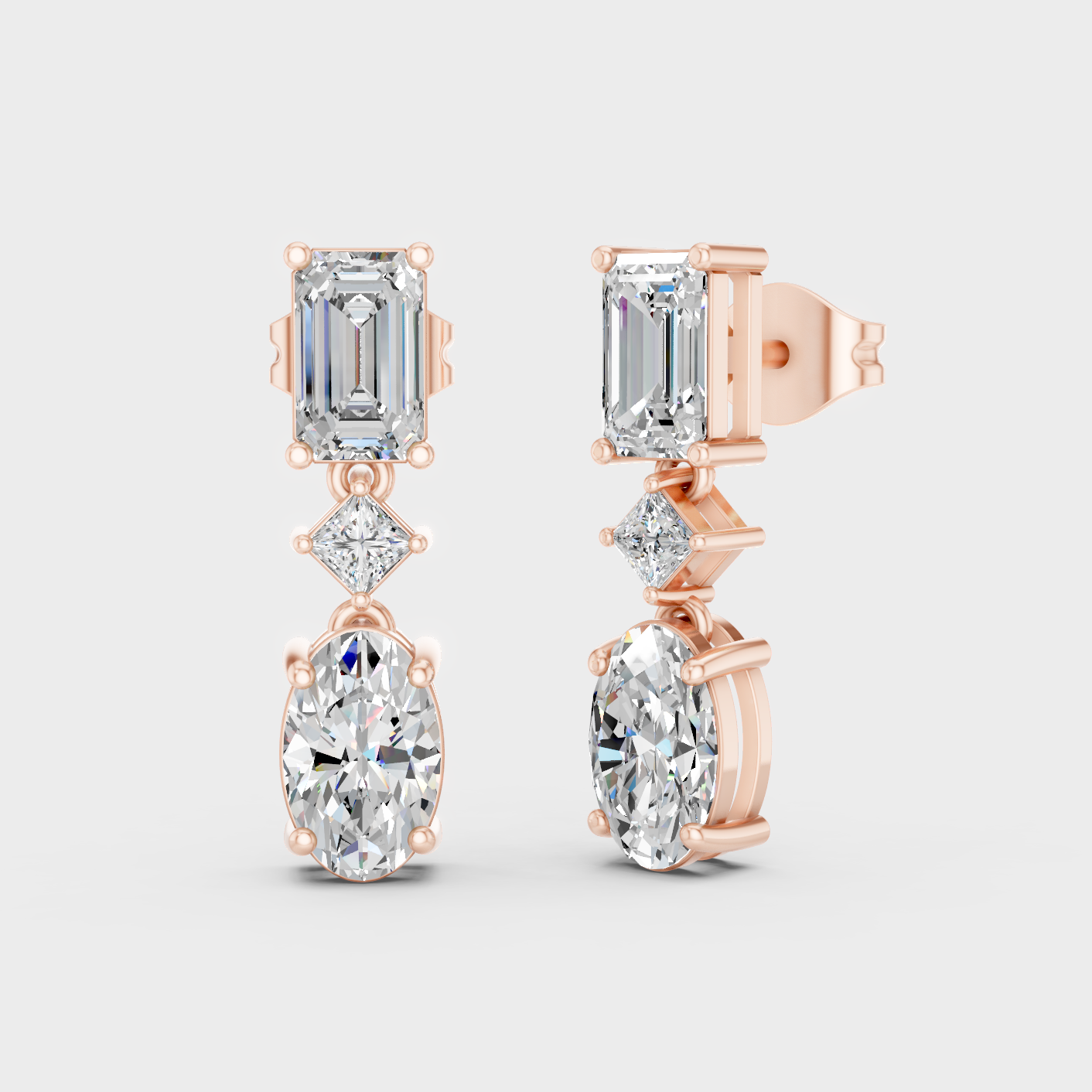 Rose Gold Multi Shape Diamond Drop Earrings 3.12 Ct Ethical Sparkle Jewelry