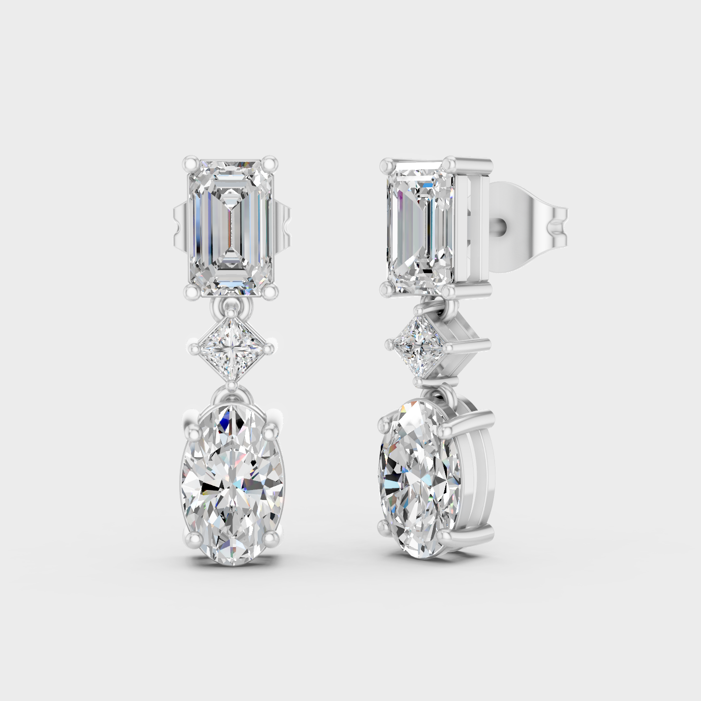 White Gold 3.12 Ct Lab Grown Princess Emerald Oval Diamond Drop Earrings Certified Jewelry