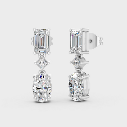 White Gold 3.12 Ct Lab Grown Princess Emerald Oval Diamond Drop Earrings Certified Jewelry