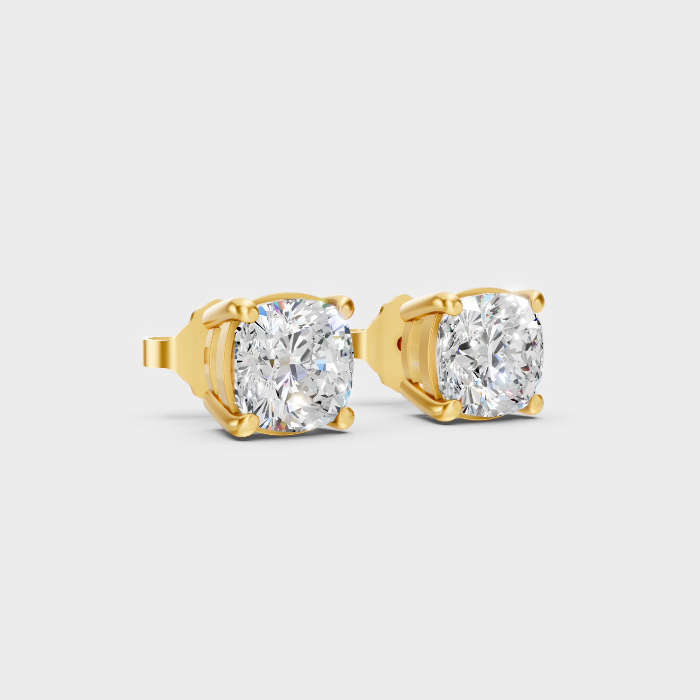 Yellow Gold Cushion Cut Diamond Stud Earrings 2 To 10 Ct Lab Created Brilliant Sparkle