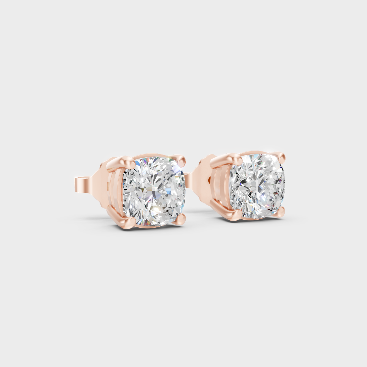 Rose Gold Cushion Diamond Stud Earrings 1 To 5 Ct Each Ethical Lab Grown Jewelry