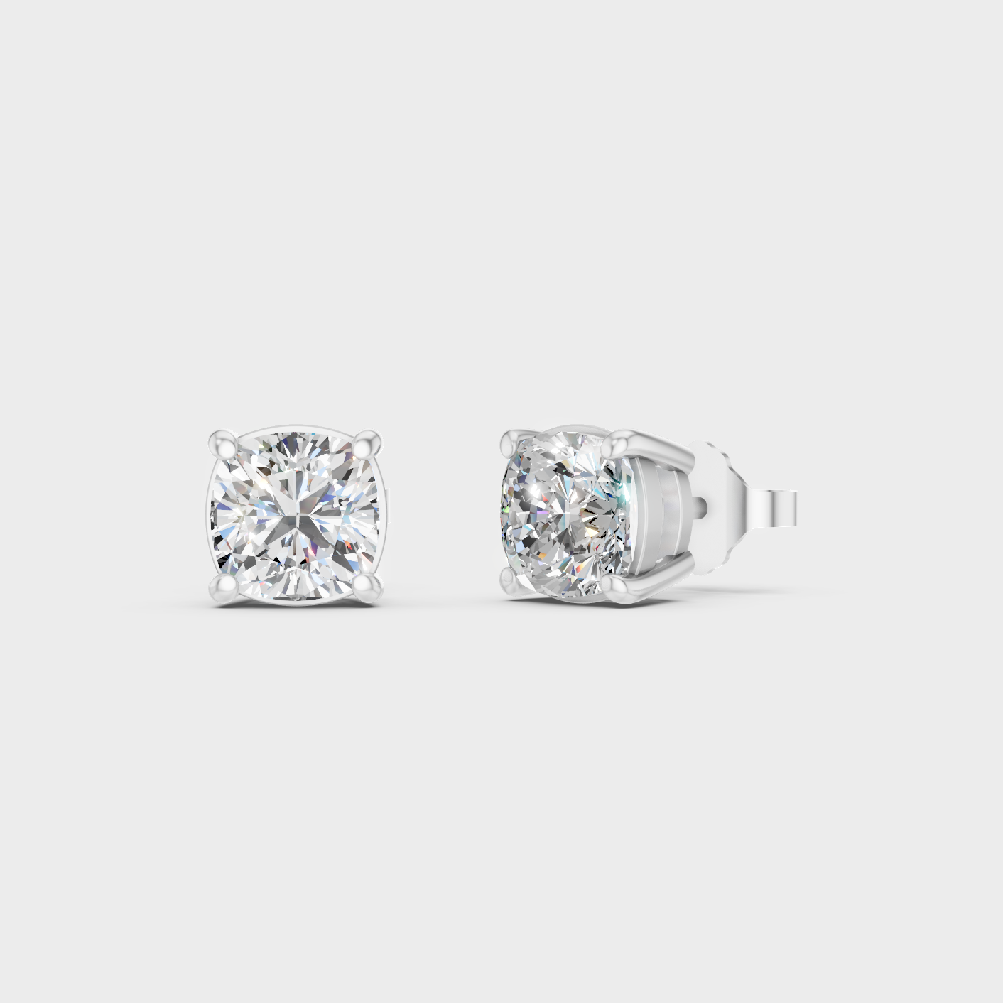 White Gold Cushion Cut Lab Grown Diamond Stud Earrings 2 To 10 Ct IGI Certified Jewelry