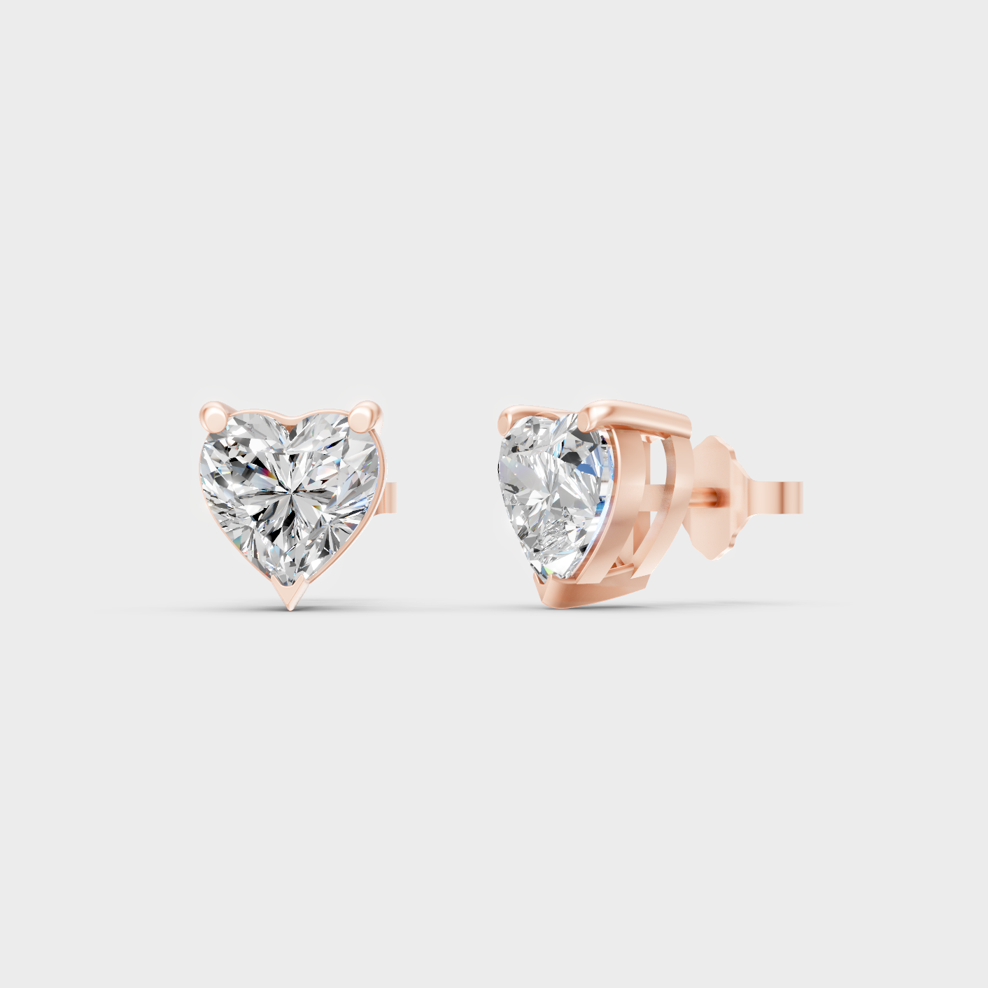 Heart Diamond Stud Earrings 1 To 5 Ct Each Lab Grown In Rose Gold Elegant Style