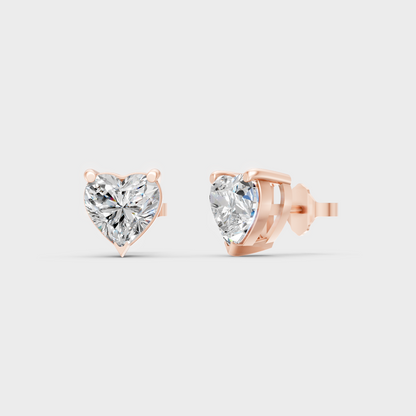 Heart Diamond Stud Earrings 1 To 5 Ct Each Lab Grown In Rose Gold Elegant Style