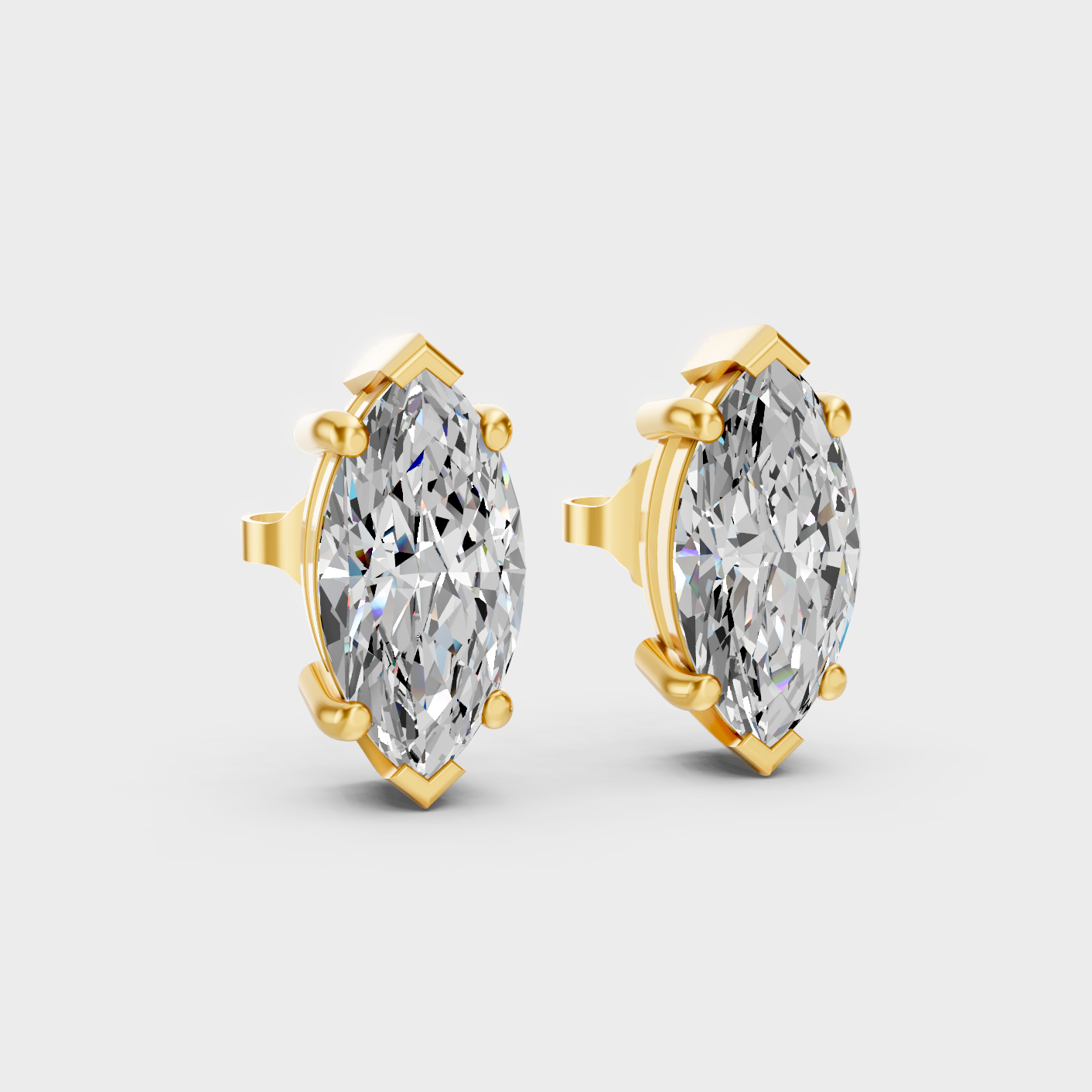 Yellow Gold Marquise Cut Diamond Earrings 3.00 Ct Lab Created Brilliant Sparkle