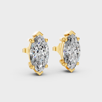 Yellow Gold Marquise Cut Diamond Earrings 3.00 Ct Lab Created Brilliant Sparkle