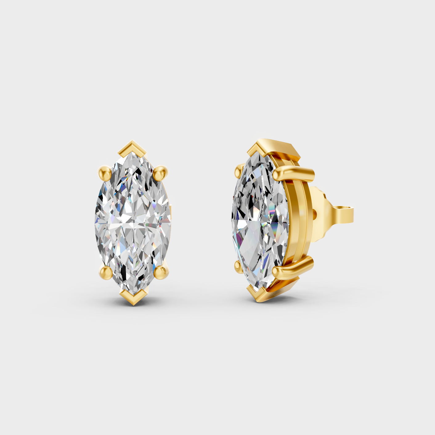 3.00 Ct Total Marquise Cut Lab Grown Diamond Earrings In Yellow Gold Luxury Jewelry