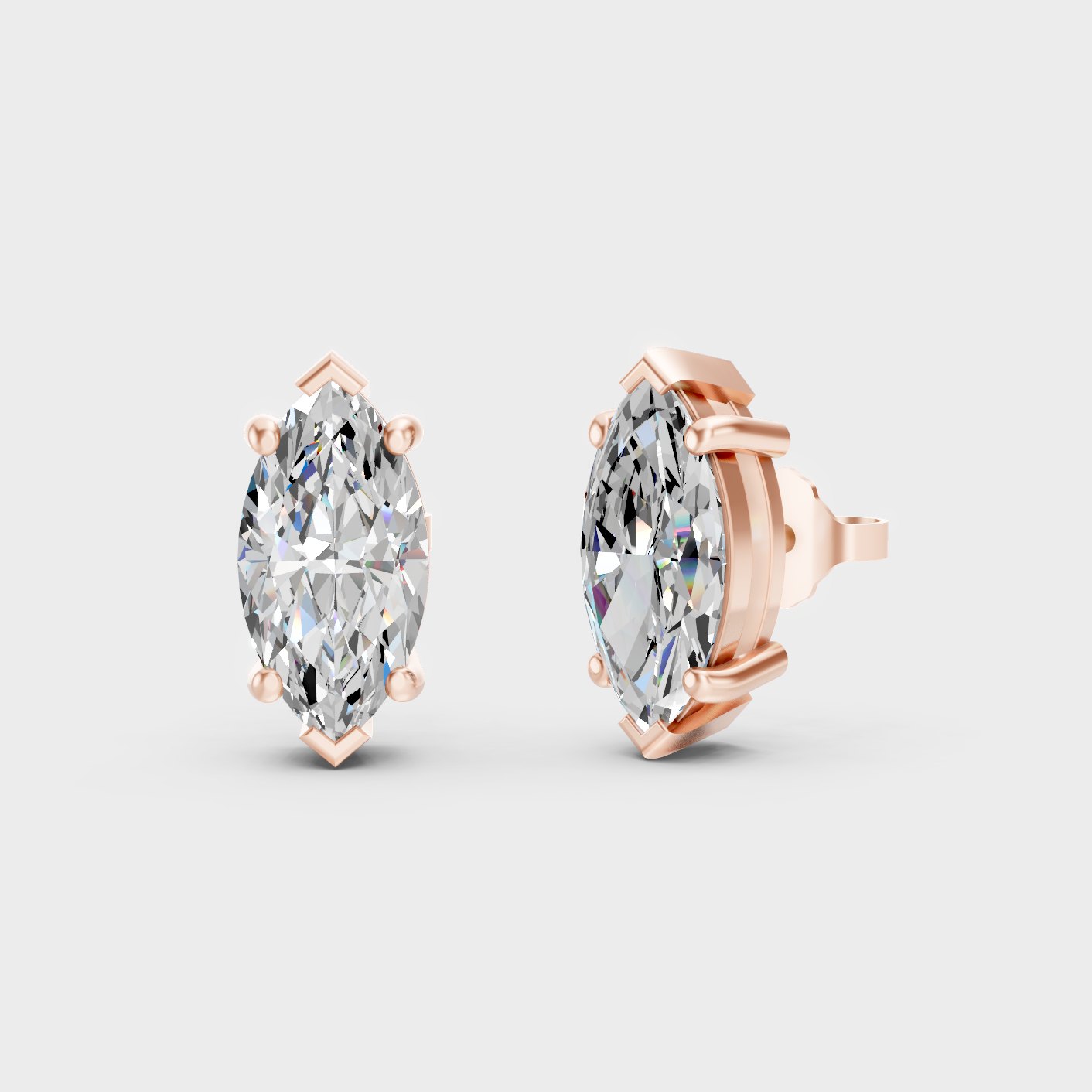 1.50 Ct Each Marquise Diamond Stud Earrings Lab Grown In Rose Gold Elegant Style