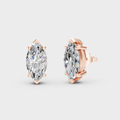 1.50 Ct Each Marquise Diamond Stud Earrings Lab Grown In Rose Gold Elegant Style